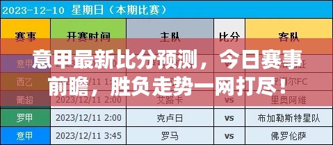 意甲最新比分预测,今日赛事前瞻,胜负走势一网打尽!